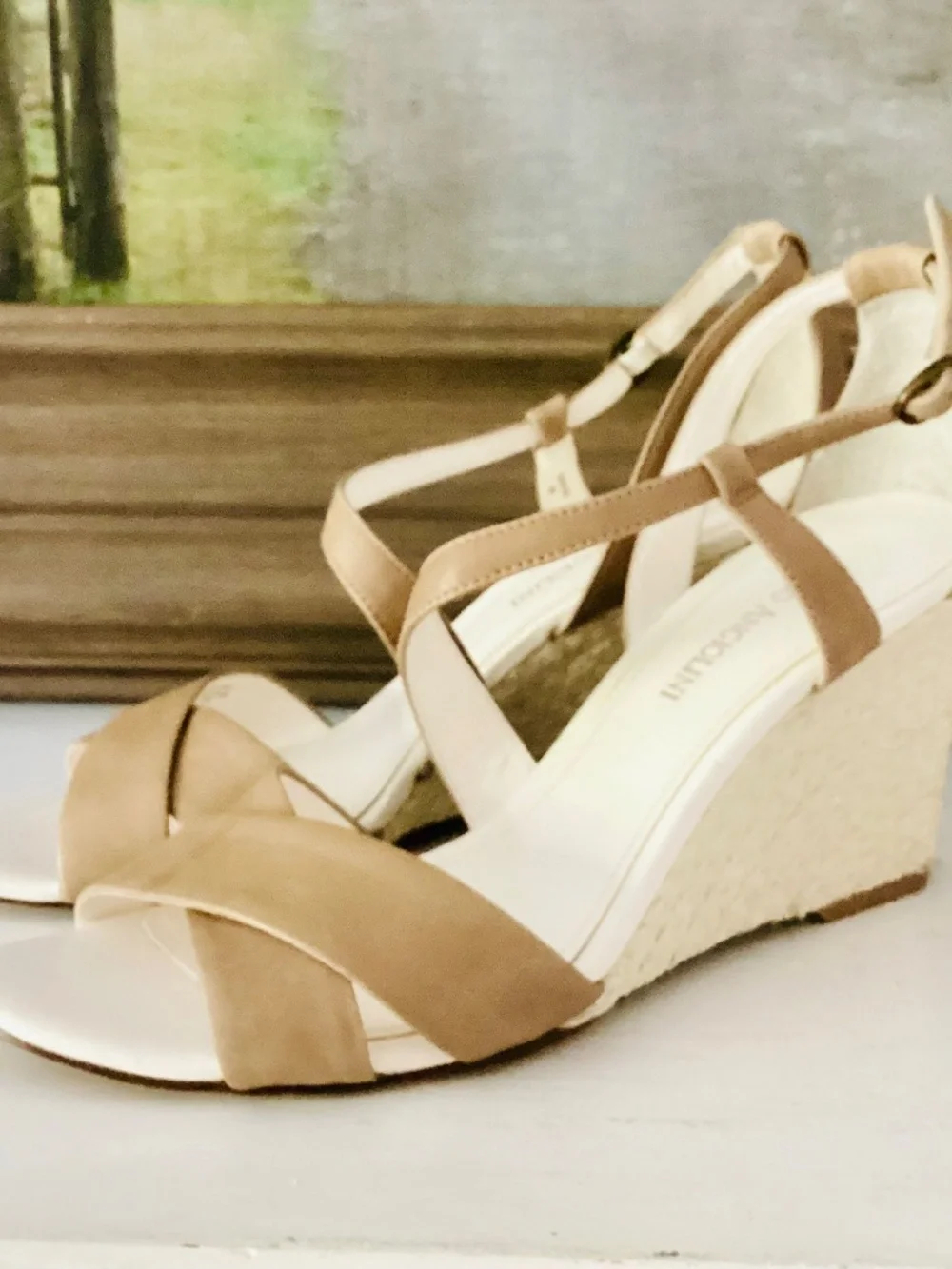 ENZO ANGIOLINI Espadrille Wedges Sandal Leather Tan crossover Strap Women’s 8M